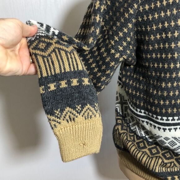 Esprit Sweater Womens Medium Gray Tan Soft Wool Blend Grandpa Geometric - Picture 8 of 12